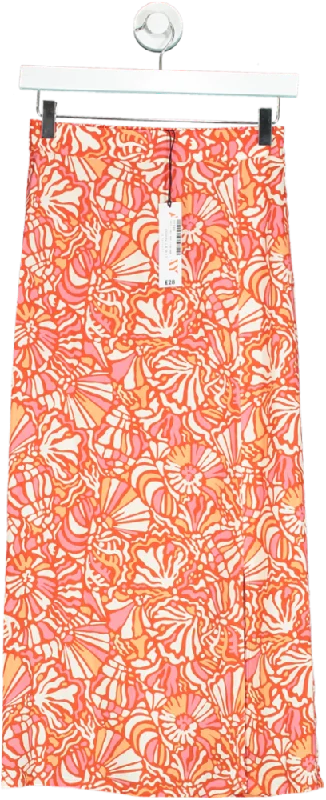 John Lewis Orange print midi slip Skirt UK 6