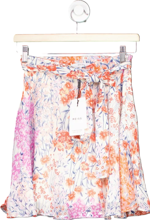 Reiss Coral White Elle-Meadow Print Flippy Skirt UK 6