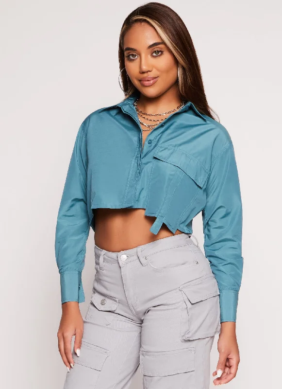 Flap Pocket Cropped Shirt