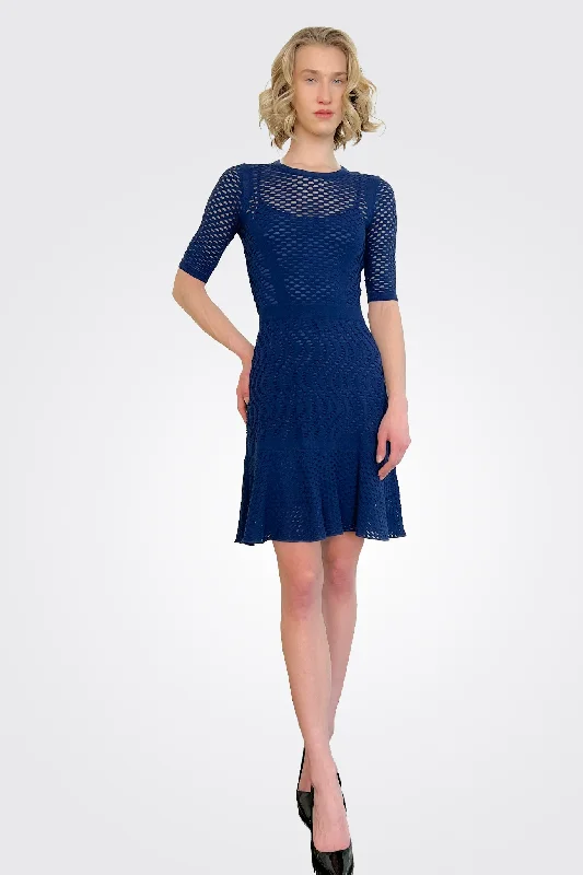 Long Sleeve Short Dress - Navy