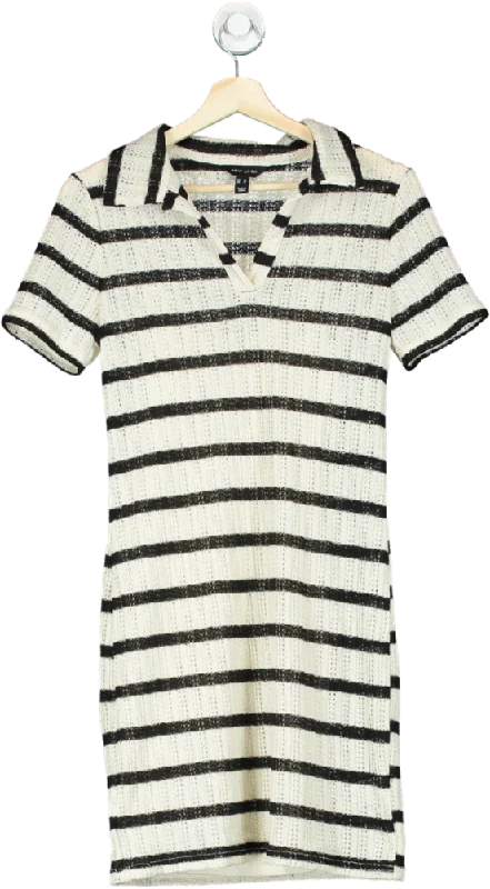 New Look Black and White Striped Short Sleeve Dress UK 8