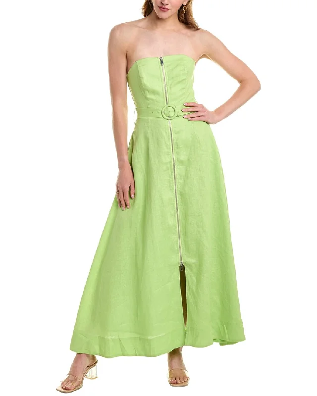 Nicholas Amalthea Strapless Zip Front Belted Linen Midi Dress