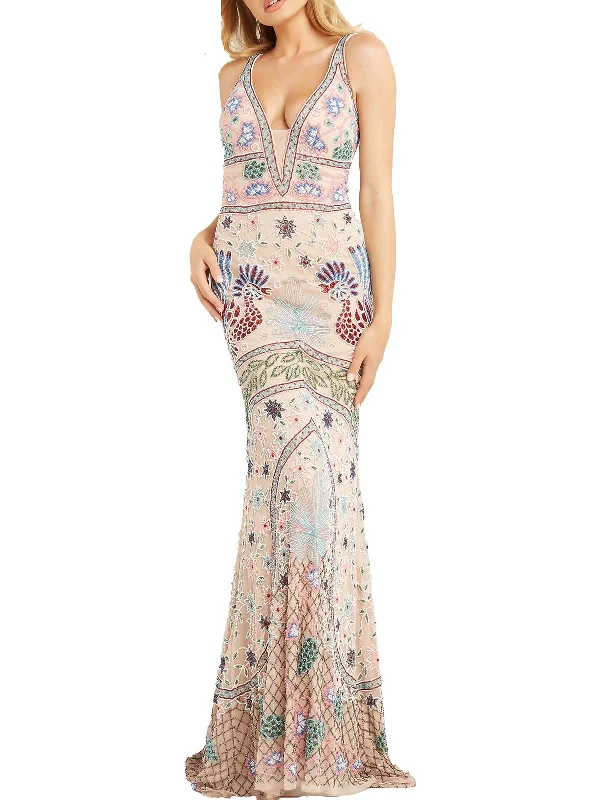 Womens Beaded Long Evening Dress