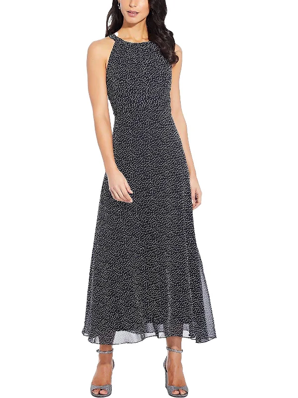 Womens Chiffon Dot Print Midi Dress