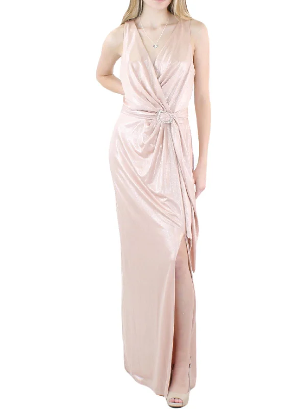 Womens Faux Wrap Long Evening Dress