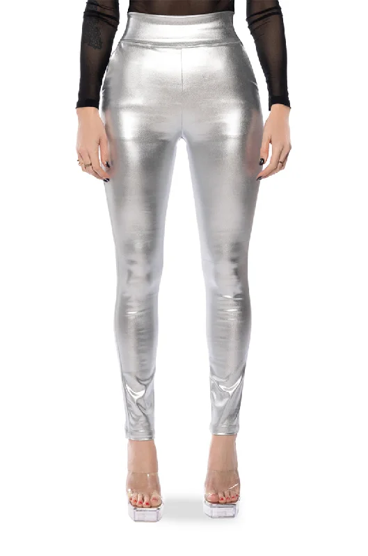 AMMO X AKIRA BIG BOOTY HIGH WAIST FAUX LEATHER PANT IN SILVER