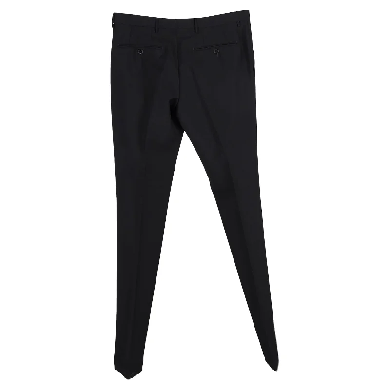 Burberry Mid-Waist Straight-Leg Trousers in Black Wool