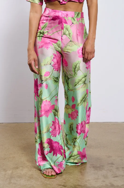 CATCH ME IN MIAMI PRINTED SATIN PANT