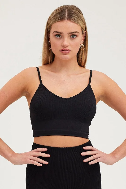 Black Crop Singlet Top Seamless