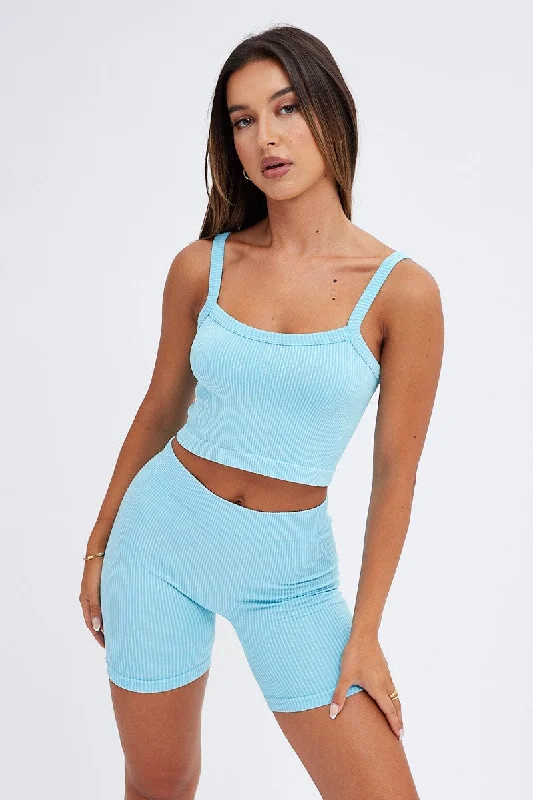 Blue Crop Singlet Top Seamless