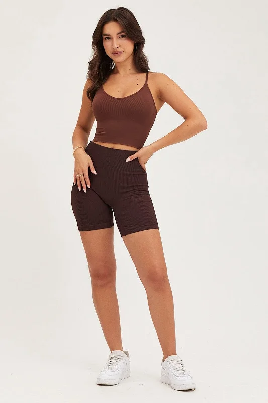 Brown Crop Singlet Top Seamless