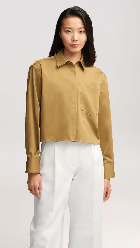 Cropped Shirt in Cotton Sateen | Khaki Green