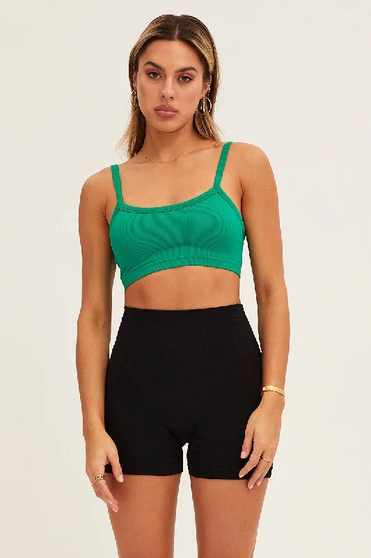 Green Bralette Crop Round Neck Seamless