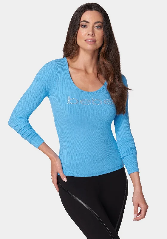 Long Sleeve Scoop Neck Bebe Logo Rib Top